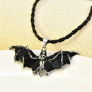 Mens Fashion Rope Enamel Pendant Halloween Vampire Bat Necklace Long Chain Black