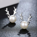 Elk Simulated Pearls Stud Earrings Women Christmas Xmas Party Jewelry Decor A