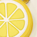 Women Round Lemon Pattern Crossbody Bag Zipper Mini Sling Shoulder Handbags
