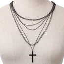 Fashion Retro Multi-layer Chain Pendant Black Cross Metal Long Necklace Gif Q6X7