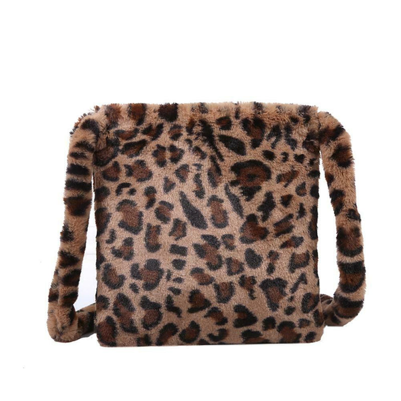 Leopard Crossbody Handbag Women Plush Retro Shoulder Messenger Bag (Brown)