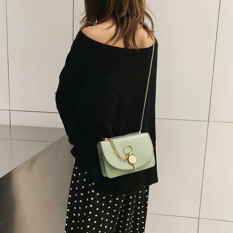 Fashion Women Messenger Bag Leather Pure Color Chain Shoulder Bag (Green) A