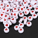 500PCs White Red Love Heart Acrylic Flat Round Beads 7mm(2/8 inch) Dia. I7V7
