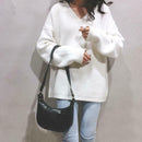 Women Retro Shoulder Bags Leather Money Purse Messenger Handbag (Black) A