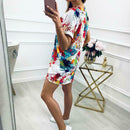Summer O-neck Short Sleeve Women Dress Casual Floral Dresses (White L) A