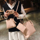4pcs/set Solid Color Totes Women Leather Shoulder Card Bags Clutch (Pink)