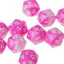 Set of 10 Pink White D20 Acrylic Dice for RPG D&D Gaming Twenty Sided Die