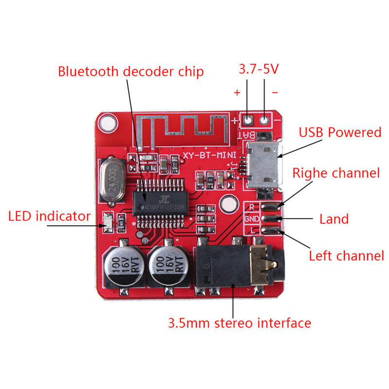 3.7-5V Wireless Bluetooth MP3 Decoder Board Lossless Decoding Module TF cardJ Gn