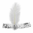 Sequin White Feather Elastic Headband Jewelry Accessory Fancy Costume I3G6