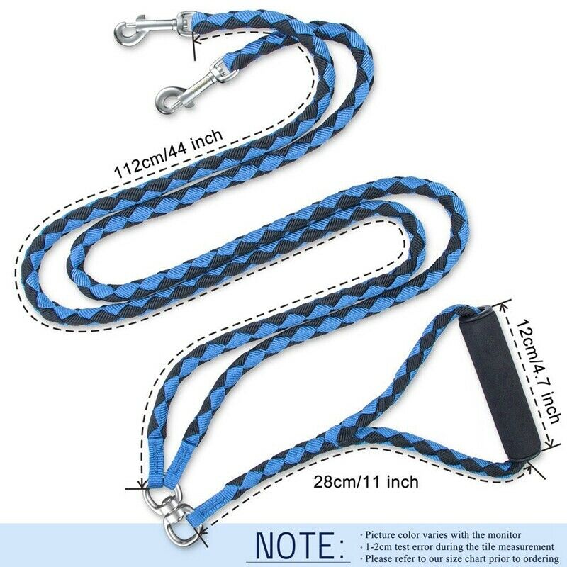 Double Dog Leash Braided Tangle Dual Leash Coupler For Walking Dogs Double
