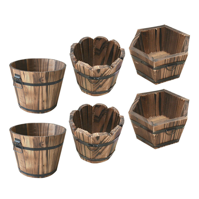 6Pieces Wooden Bucket Pot Flower Planter Barrel Patio Garden Home Decor