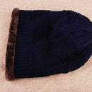 BLUE Men Elastic Plush Knitted Hat Cap Outdoor Winter Warm Headwear Beanie Neu