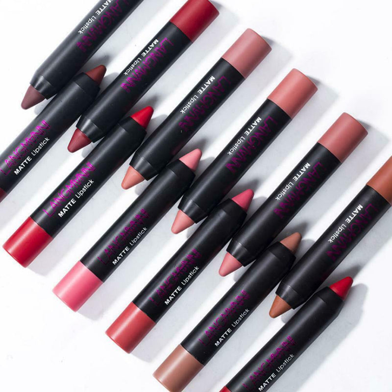 12pcs/set LANGMANNI Matte Lipstick Waterproof Nutritious Cosmetic Velvet Ma D0C2