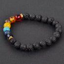 7 Chakra Buddha Natural Lava Rock Stone Bead Bangle Bracelet Healing Yoga Prayer