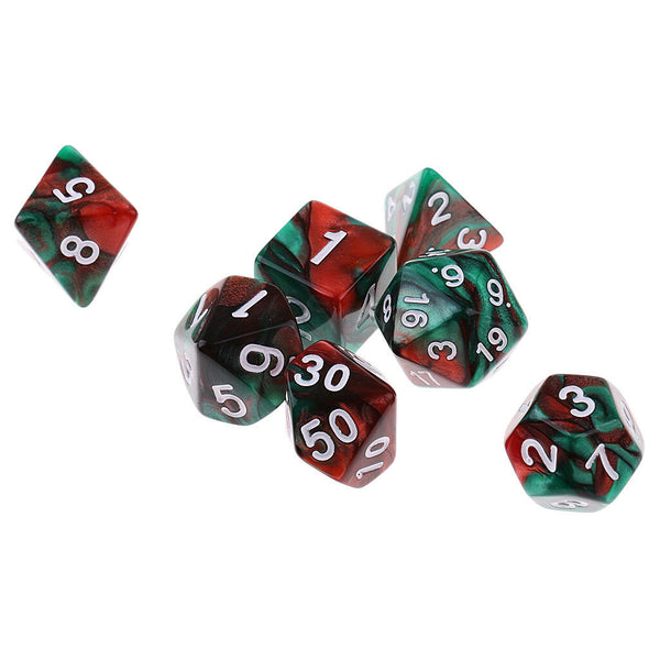 7PCS Two Color Polyhedral Dice for  DND RPG Green Coffee