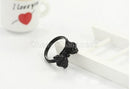 2X Black Rhinestone Crystal Bowknot Tie Ring Adjustable Bow Women Jewelry ES