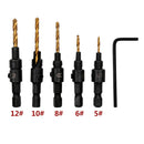 5pcs Hex Woodworking Countersink Drill Bit Set&Wrench Titanium #5 #6 #8 #10 #12