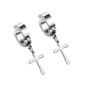 2 Pairs Of 361L Stainless Steel Non-piercing Clip On Earrings Cross Drop Earring