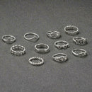 11pcs/set Flower Hollow Moon Leaves Ring Rhinestone Knuckle Rings Jewelry