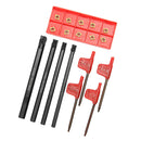 4Pcs 8/9/10/12mm Shank Lathe Boring Bar with 10 x Inserts + 4pcs Wrenches