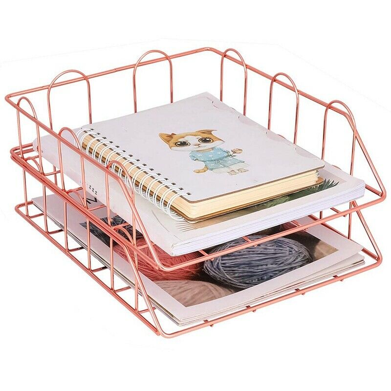 1 Set Of 2 Office Supplies Metal Stackable File Document Letter Tray Organi E2J4