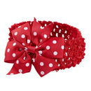 Baby Girl Rib Dovetail satin ribbon Polka Dot Bow Elastic hair band(Red)