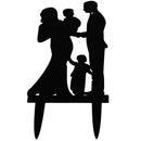 Wedding Anniversary Family Cake Topper Bride Groom couple with 2 kids (Blac V1C7
