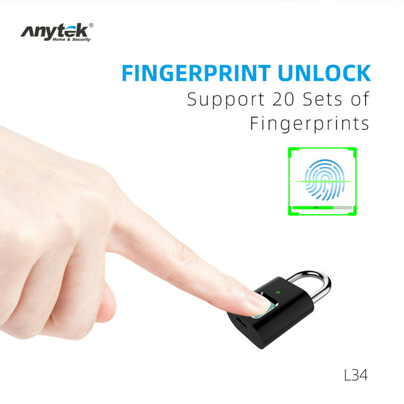 Anytek L34 Smart Fingerprint Padlock USB Rechargeable Door Keyless Security Lock