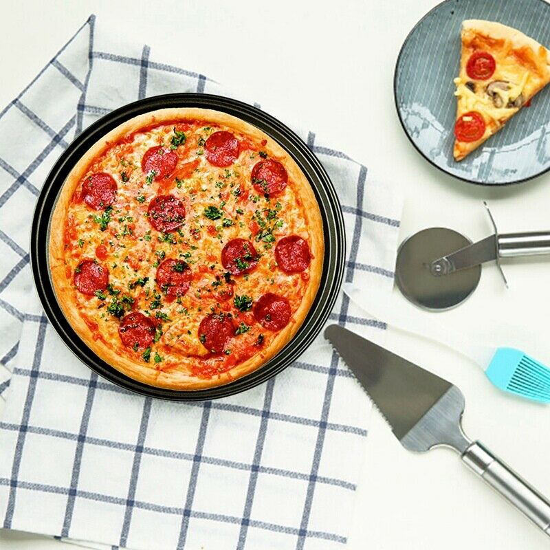 2Pcs Baking Utensil 12-Inch User-Friendly Pizza Baking Pan Non-Stick Cookin I9S1