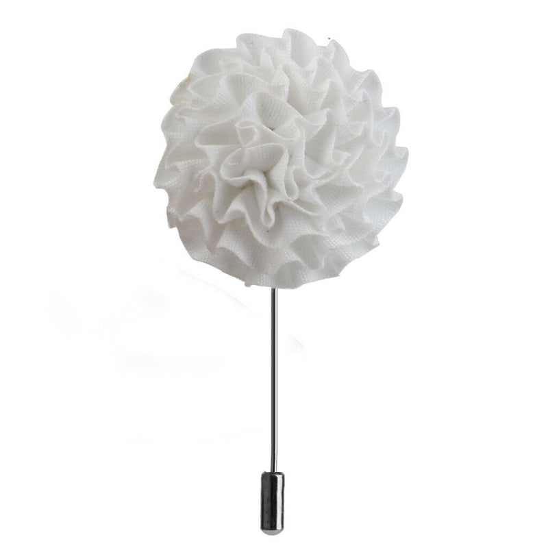 White Handmade Fabric Flower Boutonniere Men's Tuxedo Lapel Brooch Pin Stick