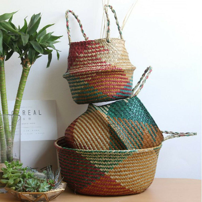 Wicker Storage Basket Planter Flowerpot Vase Holder Handled Bag Basket Red