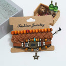 3pcs Retro DIY Weave Beads Rope Bracelet Ethnic Cowhide Bangle Jewelry Gift