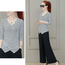 Fashion V-neck Striped Women Long Sleeves Blouse Cross Irregular Tops (XL)