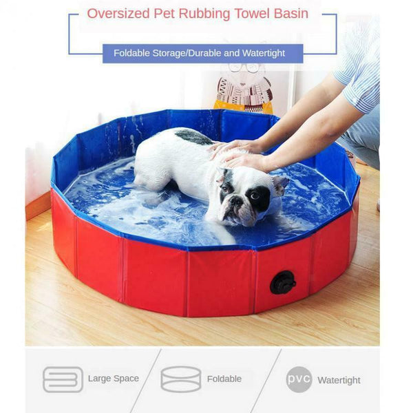 1pc Pet Swimming Pool Foldable Portable Pet Pool Non-slip Bottom for Dogs Blue