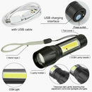 USB Rechargeable Zoomable Flashlight T6 COB LED Torch Lamp Penlight 3 Modes Hot