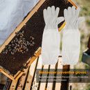 1 Pair Beekeeper Gloves Cotton Leather Apiculture Anti Bee Sleeves (White) A