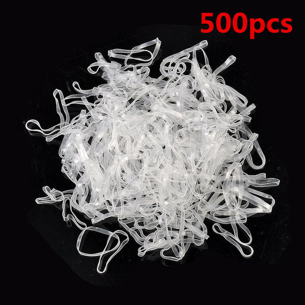 Fashion Women's 500pcs Elastic Rubber Clear Hair Ties Band Ropes Ponytail Holder
