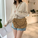 Summer Straw Tassel Shoulder Bag Women Beach Messenger Satchel Bags (Brown)