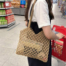 New Hand-Woven Hollowwork Straw Bag Paper Rope Grid Without Lining Women Be