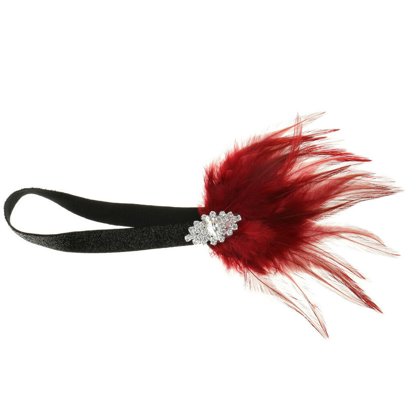 Woman Elastic Feather Headband 20s  Party Rhinestone Hair Accessories