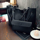 2pcs/set Women Handbag PU Clutch Sling Bag Shoulder Top-handle Bags (Black) A