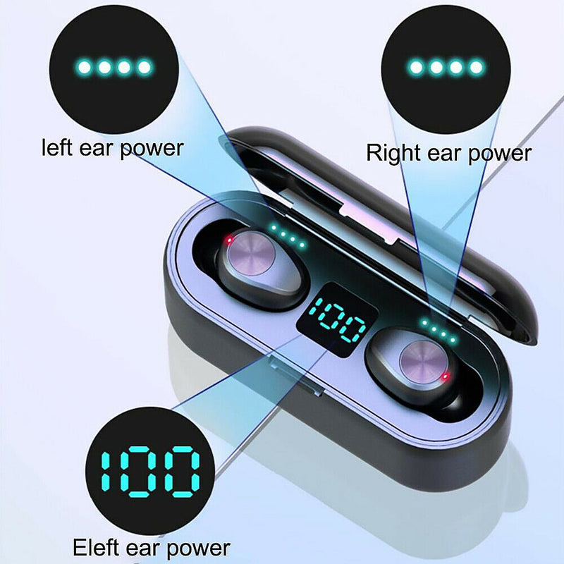 F9 TWS Bluetooth Earphones Touch Control Earbuds w/LED Display Charge Box