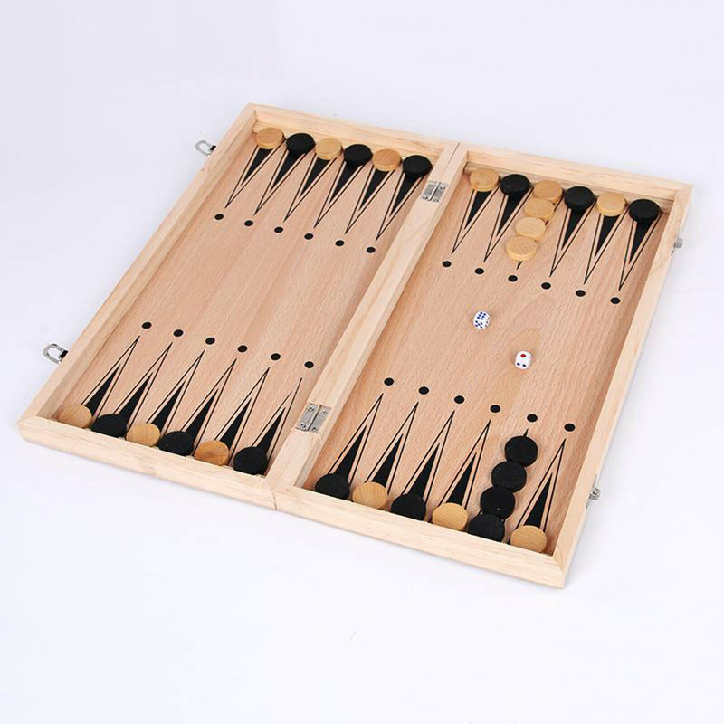 Premium Folding Wood Chess Set Built in Storage & Round Extra Pieces -