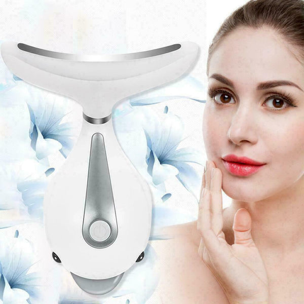 LED Photon Therapy Neck Face Lifting Massager Vibration Reduce Tighten Skin L7A4
