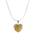 Crystal Heart Shape Pendant Softball Necklace College Charms Snak Chain