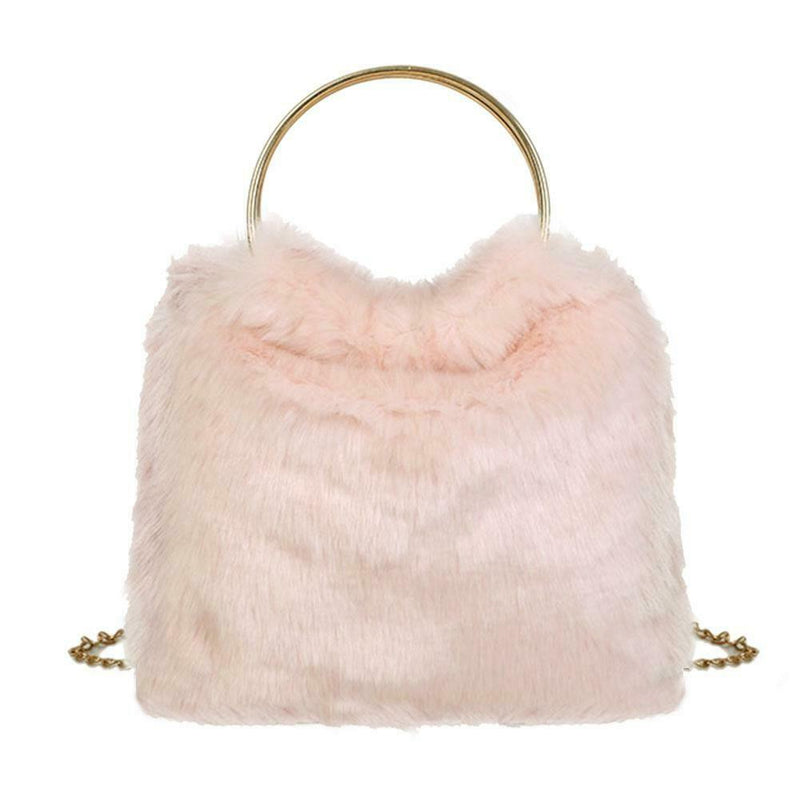 Fashion Soft Plush Handbag Women Shoulder Messenger Bag Travel Tote (Pink)