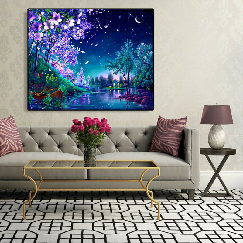 Painting By Numbers Kit DIY Night Scene Hand Painted Canvas Oil Art Picture