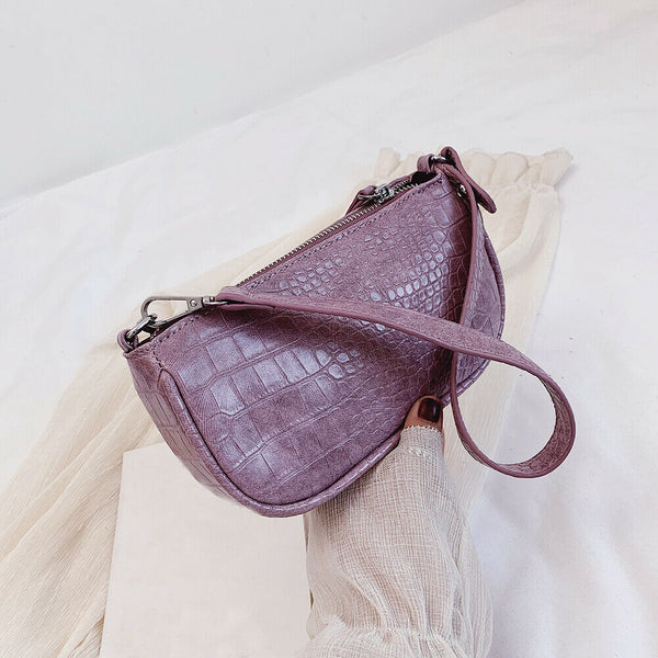 Alligator Pattern Shoulder Totes Bag Women Leather Chain Handbag (Purple)