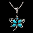 Turquoise Crystal Dragonfly Pendant Necklace Earrings Jewelry Set for Women L2A1