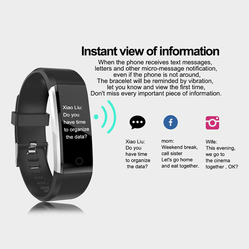115Plus Blood Pressure Fitness Bluetooth Waterproof Heart Rate Monitor Watc Q8Q2